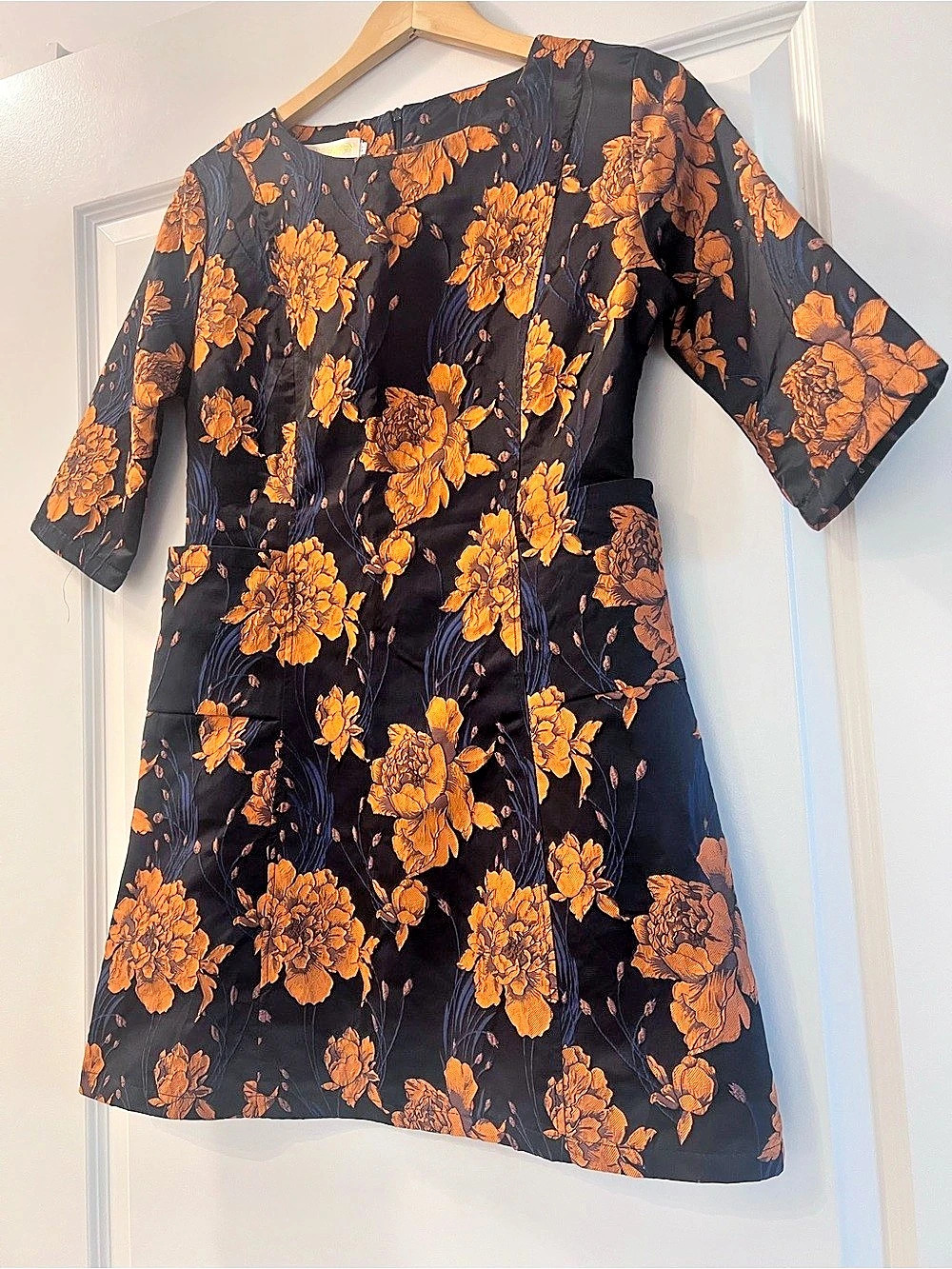 Floral Mini Dress in Black & Orange Like New